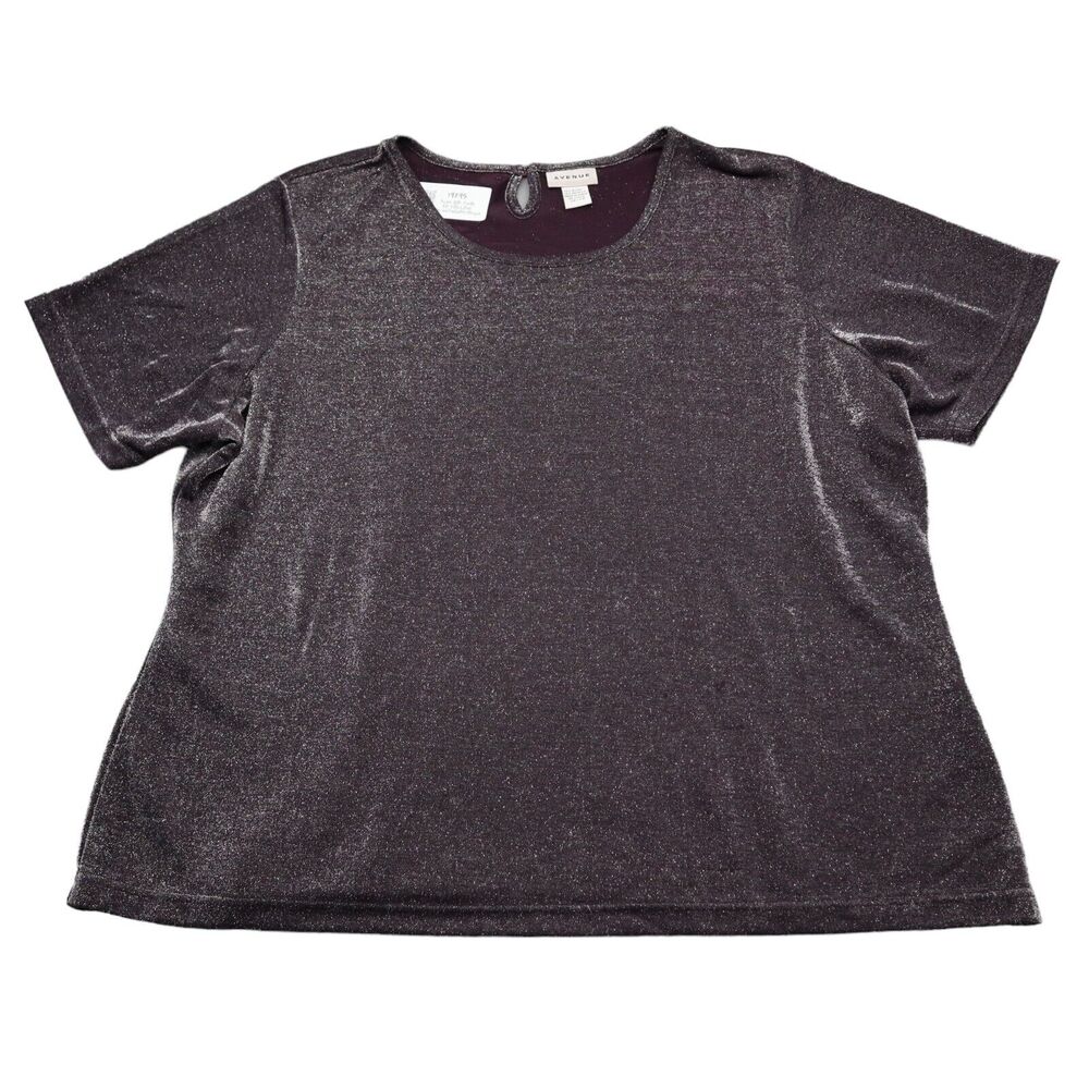 Avenue Shirt Womens 26 Brown Short Sleeve Solid Crew Neck Glitter Knitted Top